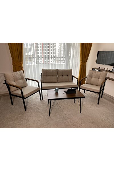 Sofmina Krem Balkon, Bahçe, Cafe - Mobilya, Metal Koltuk Takımı - 2+1+1+ Sehpa