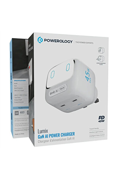 Powerology شاحن لوميكس جان آي بي باور باللون الأبيض