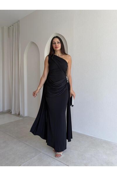 Mooi Butik فستان مارينيل ماكسي 8936 - أسود