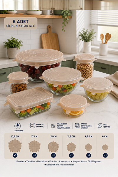 iselahome Tıdymat Silicone Freshness Preserving Stretch Cover Set of 6 Reusab...