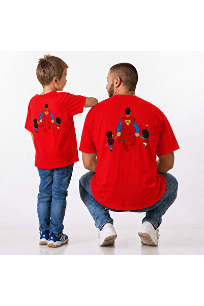 VODEXA Овърсайз тениска за баща и дете с надпис SUPER DAD (Продава се поотделно)