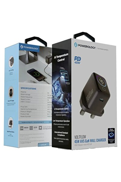 Powerology Voltflow 45w Avs Gan Wall Charger Gray