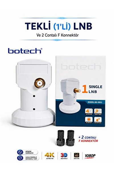 ANKTEK Tekli 1 li Single LNB Universal Bağımsız 4K Ultra HD + 2 Adet Contalı F Konnektör