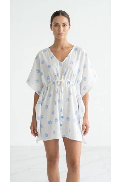 Eight Fashion Top de baie din bumbac cu imprimeu floral alb-albastru pentru f...