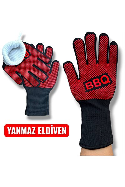 akmanstore BBQ Isıya Dayanıklı Silikon Kaplı Yanmaz Mangal ve Fırın Eldiveni