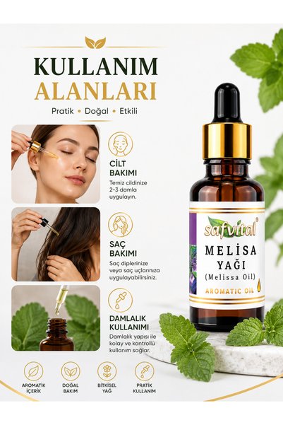 safvital Lemon Balm Oil 20 ml Aromatic Herbal Care Oil Bottle with Dropper for Skin, Hair and Massage Use Stress and Care Support Relaxing Massage Oil Skin Care Premium Care Oil