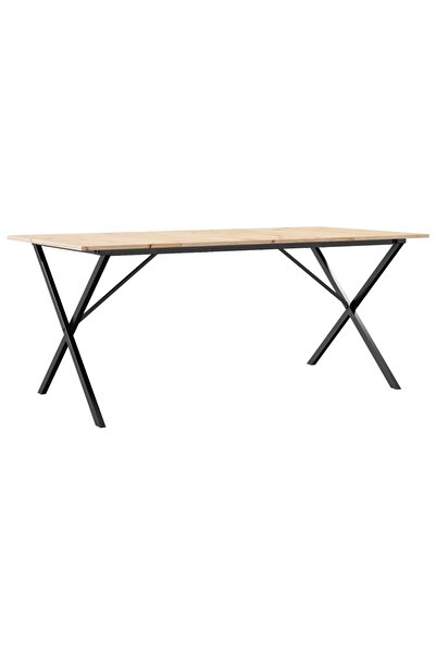 vidaxl Masă de bucătărie, cadru X, 180x90x75cm lemn masiv pin și Oţel