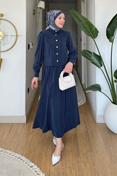 Tesettür Diyarı Yova modal fabric shirt - skirt hijab set - navy blue