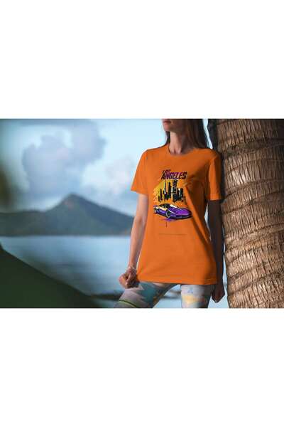 iLovePrints Los Angeles Skyline and Sports Car Illustration Tshirt