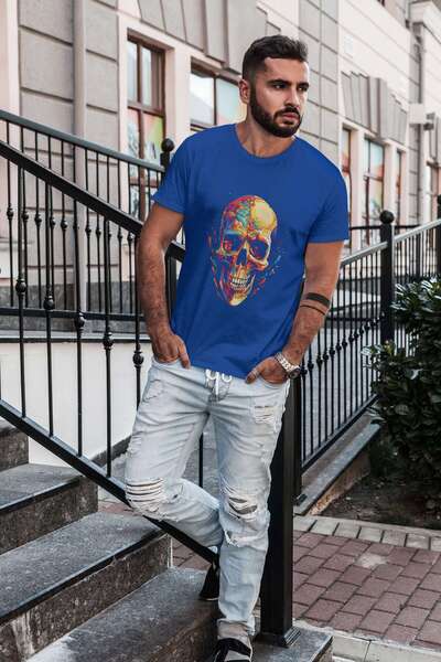 iLovePrints Abstract Colorful Skull Artwork Tshirt