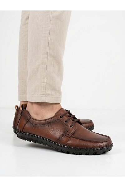 Lütfi Men's Tan Genuine Leather Orthopedic Sole Summer Shoes