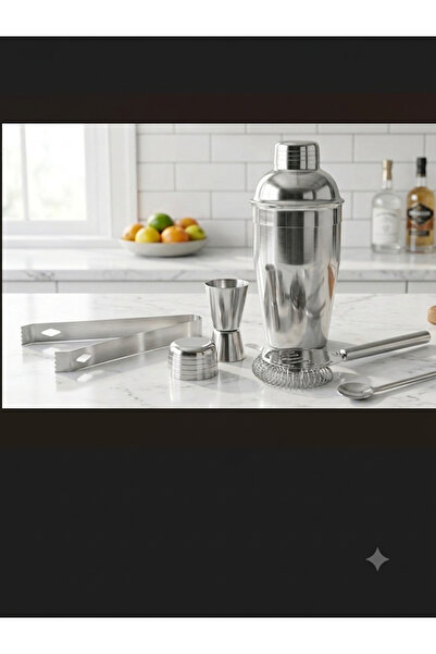 304 Paslanmaz Çelik 5 Parça Kokteyl Hazırlama ve Shaker Seti (550 ml)