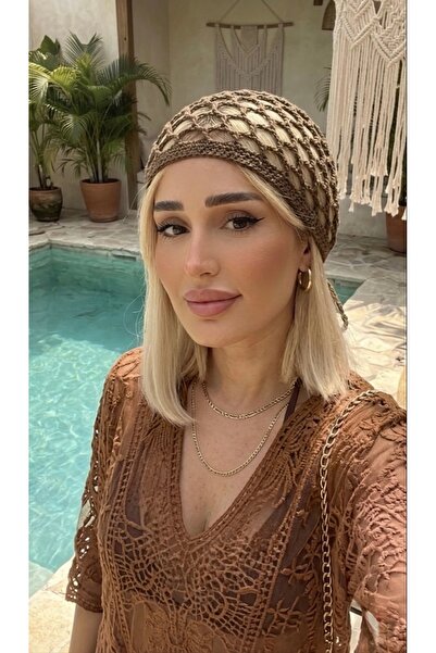 moimaaksesuar Brown Mesh Beret Women's Stylish Knitted Look Seasonal Beret
