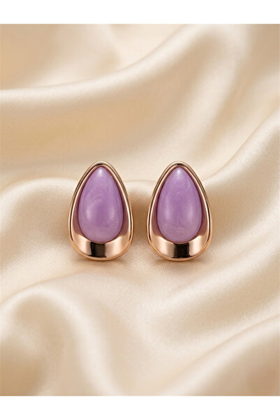 Pelin Aksesuar Lilac Drop Stone Thick Framed Earrings
