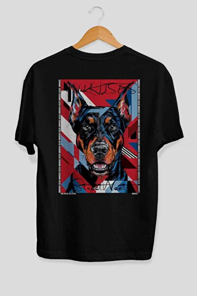 Ankhises For Dog Lovers 53 Back Dog Print Black Oversize T-Shirt 100% Cotton ...
