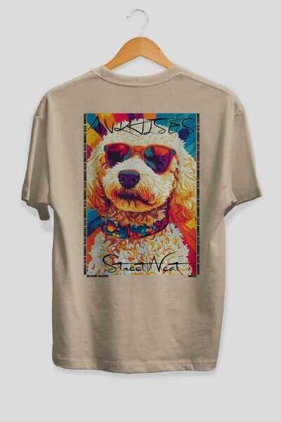 Ankhises Tricou supradimensionat bej cu imprimeu Dog For Dog Lovers, 100% bum...