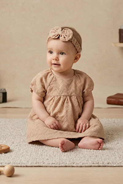zumino Baby Girl Balloon Sleeve Embroidered Jacquard Summer Dress