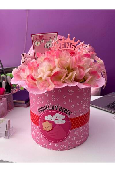Buketim Seninle Newborn Welcome Baby Girl Gift Flower Box, Baby Girl Gift, Ne...