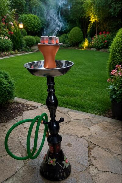 Hd Marketim Lüks Siyah Nargile Takımı 65 Cm Dekoratif Cam Şişeli Tek Hortumlu...