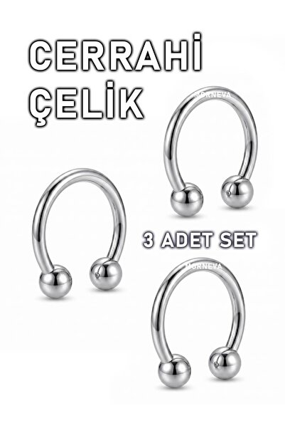 MORNEVA Cerrahi Çelik Yarım Halka Daith Helix Septum Piercingi (3 Adet)