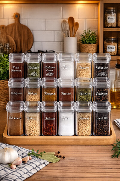 iselahome Viona Acrylic Spice Container Set 18-Piece 350 ml Vacuum Lid Storage Container and Spice Jar