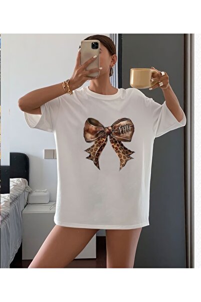 JENOLAN Ženska majica sa leopard mašnom i printom, široki kroj, oversize