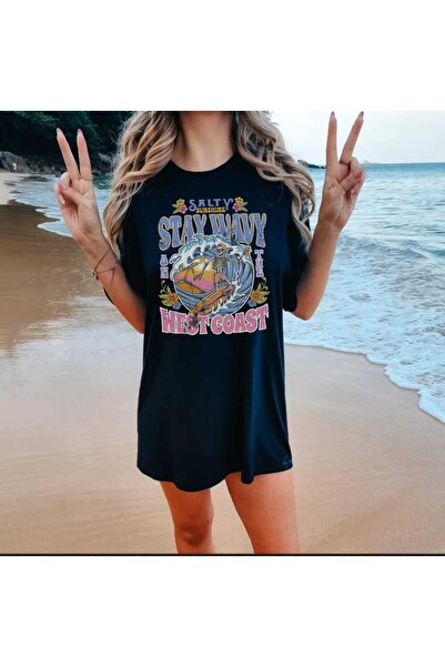 JENOLAN Tricou oversize casual Boyfriend cu imprimeu Stay Wavy