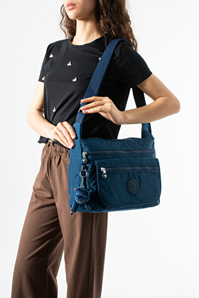 DUOMİNO Klinkır Multi-Pocket Water-Resistant Navy Blue Crinkle Shoulder Bag /...