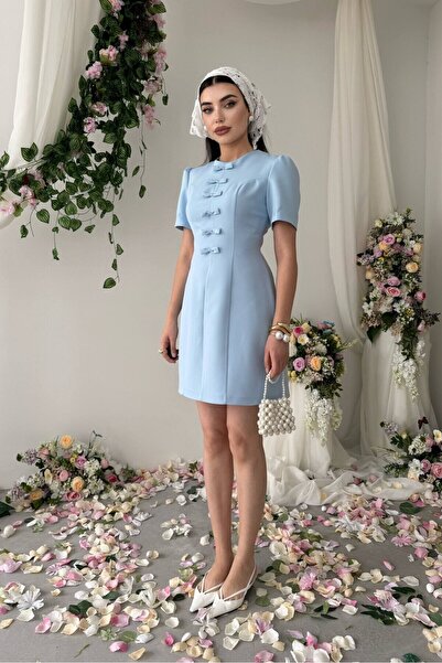 Caddebostan Moda Short Sleeve Bow Detail Mini Dress Stylish Casual Dress