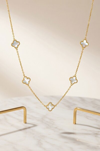 RMY MODA Women's White Sequential Clover Figured Chain Necklace