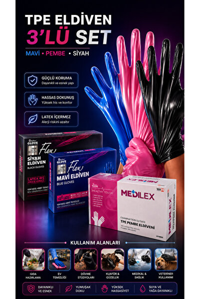 Medicalx Tpe Hibrit Pudrasız Çok Amaçlı Eldiven 3 Paket / 300 Adet