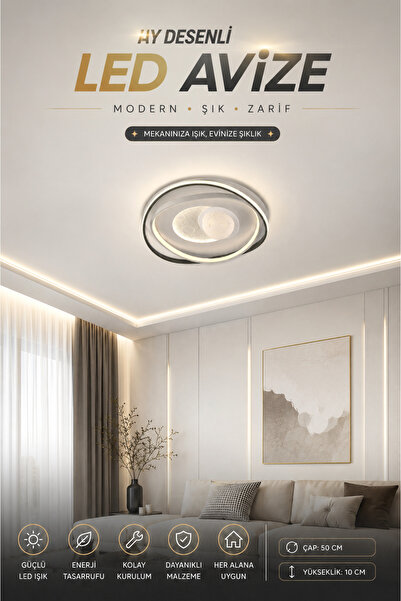 Elvora Home Modern (PREMİUM) Ay Desenli LED Plafonyer Tavan Avizesi Beyaz Işı...