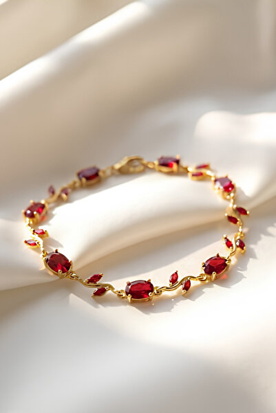 Elifsu Jewelry Steel Tulip Design Bracelet with Green Color Stones, Red Color...