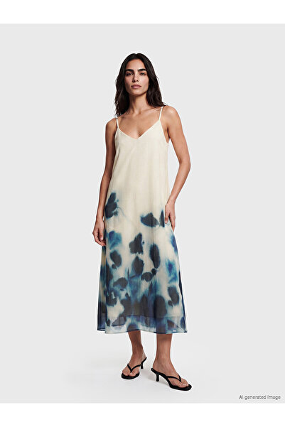 LC Waikiki Özmarka New Season V-Neck Patterned Rope Strap A-Line Dress