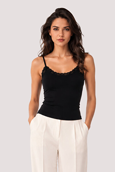Loule Women's Cotton & Modal Thin Strap Undershirt with Lace Detail