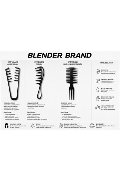 Blender Brand Orjinal Mucizevi Tarak ve Şekillendirme 3'Lü Set