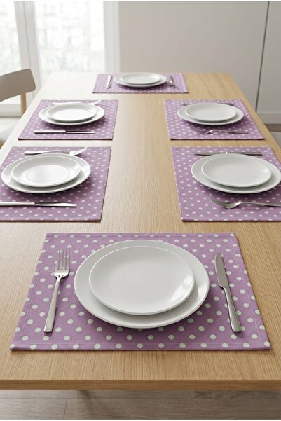 Rona Home Μωβ Πουά Αμερικάνικο Σετ Υφασμάτινα Σουπλά για 6 Άτομα Ορθογώνια 35...