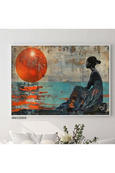 Afkar modern Wall Art Painting Woman and Orange Sun - Modern Abstract Luxury ...