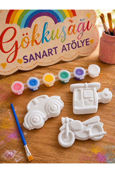 Gökkuşağı Araçlar(3lü) taş boyama- kreş etkinliği - anaokulu- Atölye çalışmaları