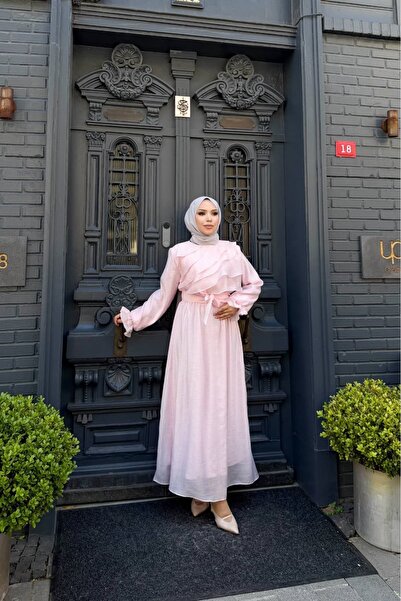 Butik FIRFIR DETAYLI PEMBE ELBİSE