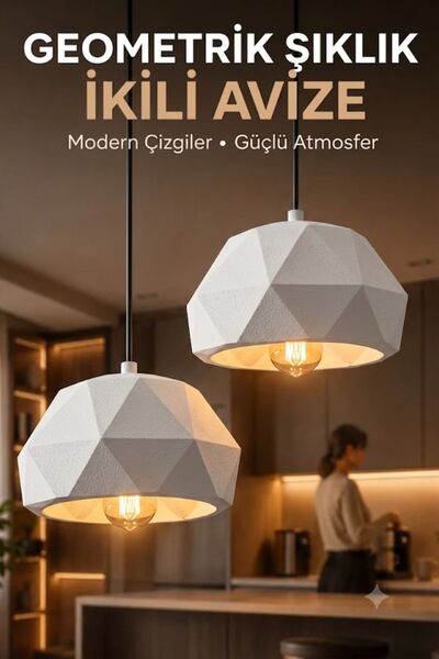 Oxyteez Salon Plastik Geometrik Sarkıt Avize Tekli İkili Üçlü Beyaz Siyah Led...