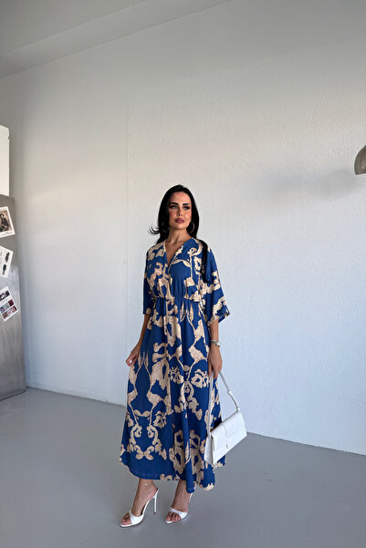 LİLA İSTANBUL Kruvaze Collar Dress with Elastic Waist