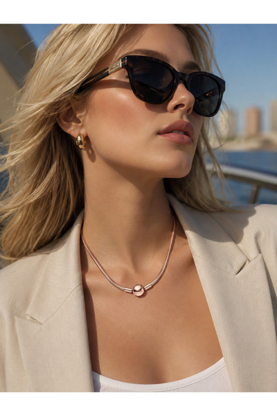 POSEİDONS JEWELLERY 925 Ayar Gümüş Pembe Moments Tarz Zincir Kolye