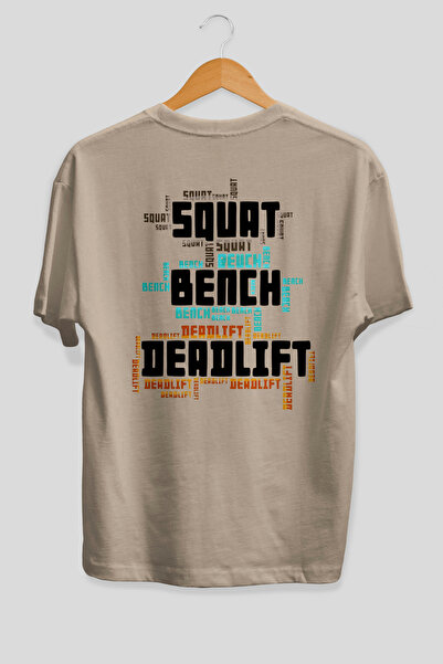 Ankhises Tricou bej cu imprimeu pe spate Squat Bench Deadlift 4, supradimensi...
