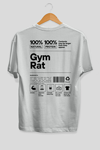 Ankhises Tricou alb cu imprimeu pe spate Gym Rat, supradimensionat, 100% bumb...