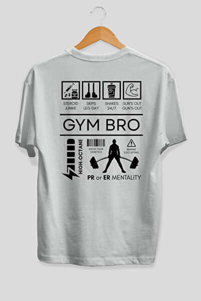 Ankhises Tricou alb cu imprimeu pe spate Gym Bro, supradimensionat, 100% bumb...