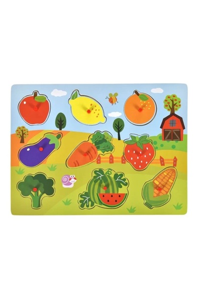 OEM Puzzle din lemn cu incrustații cu fructe și legume (9 piese) 30 x 22 cm
