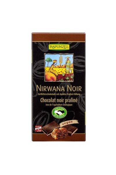Rapunzel Ciocolata Nirwana neagra cu praline 55% cacao vegana,