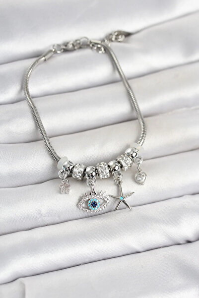 ALKASAZ Brass Silver Color Eye Model Charm Women's Bracelet