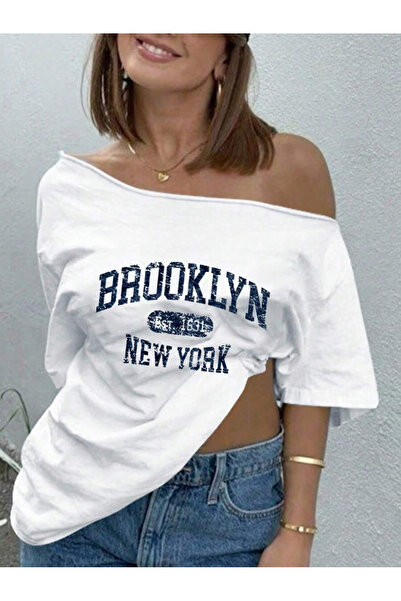 OVER HEAD Tricou pentru femei Brooklyn 1631, cu imprimeu, cu gât barca și ume...